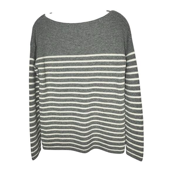 Gap Merino Wool Blend Gray & White Striped Pullover Sweater Size Medium New - Picture 2 of 7
